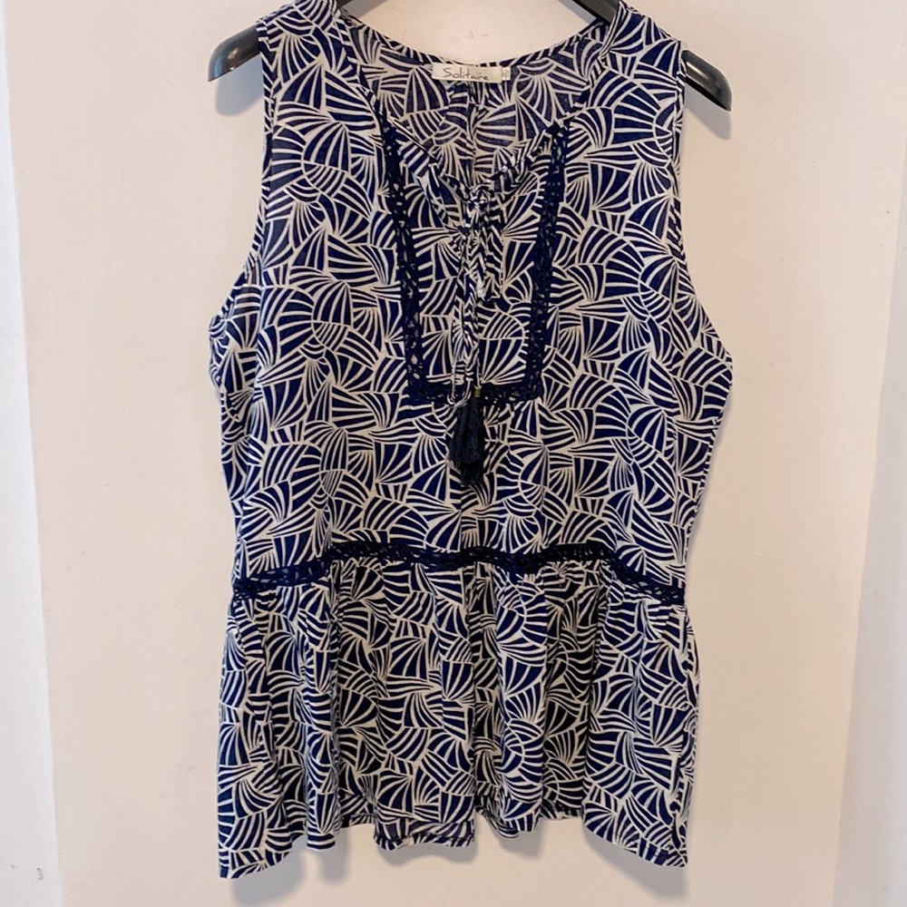Solitaire Blue Tassel Sleeveless Blouse sz L